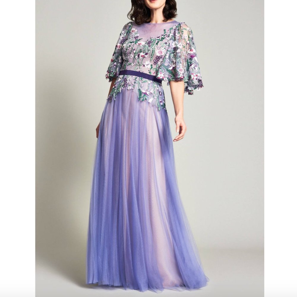 Tadashi Shoji Floral Embroidered Tulle Gown